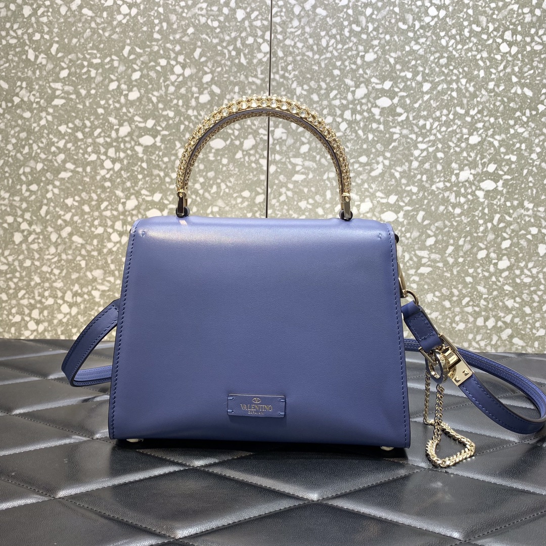 Valentino Garavani Vsling Small Handbag in Porcelain Blue Grainy Calfskin 